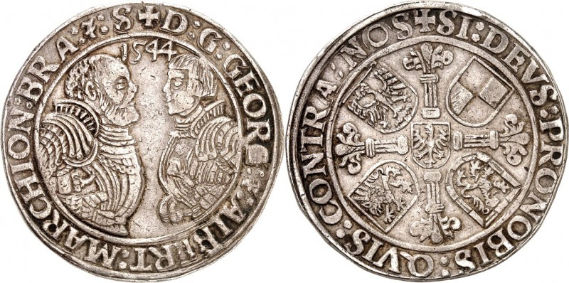 Brandenburg-Franken. 
Georg und Albrecht Alkibiades 1527-1543. Taler 1544 Schwa...