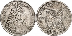 Brandenburg-Preussen. 
Friedrich III. 1688-1701. 1/3 Taler 1692 Berlin. Brb. n.r. / Wappen unter Kurhut. v.Schr.&nbsp; 367. . 


ss