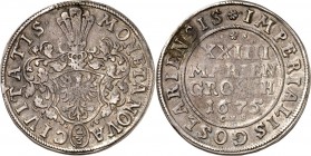 Goslar-Stadt. 
24 Mariengroschen 1675 Behelmtes Wappen/ Wert u.Mz. in 4 Zeilen. BBK&nbsp; 309. Dv.525. 


Hksp.,ss
