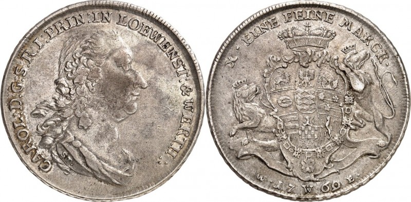 Löwenstein-Wertheim-Rochefort. 
Karl Thomas 1735-1789. Konv.-Taler 1769 Werthei...