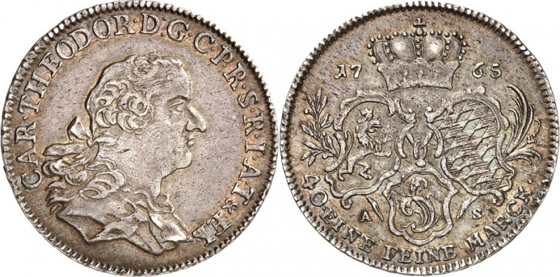 Pfalz-Kurlinie. 
Karl Theodor 1743-1799. 1/4 Konv.-Taler 1765 Mannheim Büste r....