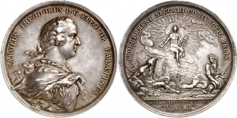 Pfalz-Kurlinie. 
Karl Theodor 1743-1799. Medaille 1763 (v. A.Schäffer) a.d. Grü...