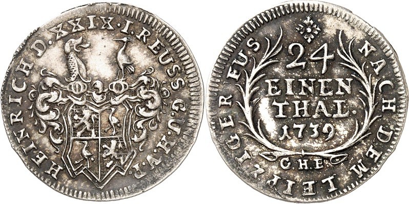 Reuss-jüngere Linie zu Ebersdorf. 
Heinrich XXIX 1711 - 1747. 1/24 Taler 1737 2...
