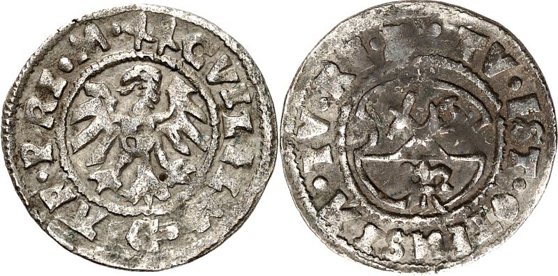 Riga-Erzbistum. 
Wilhelm von Brandenburg 1540-1563. Schilling 1544 Adler mit Zo...