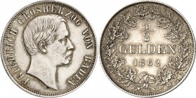 Baden. 
Friedrich I. 1856-1907. 1/2 Gulden 1862 ohne VOIGT. AKS&nbsp; 127, J.&nbsp; 75b. . 


vz