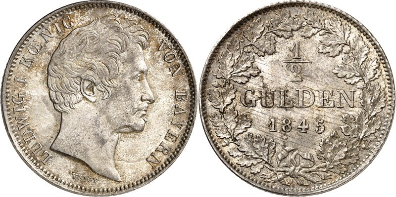 Bayern. 
Ludwig I. 1825-1848. 1/2 Gulden 1845. AKS 79, J. 61. . 


vz-