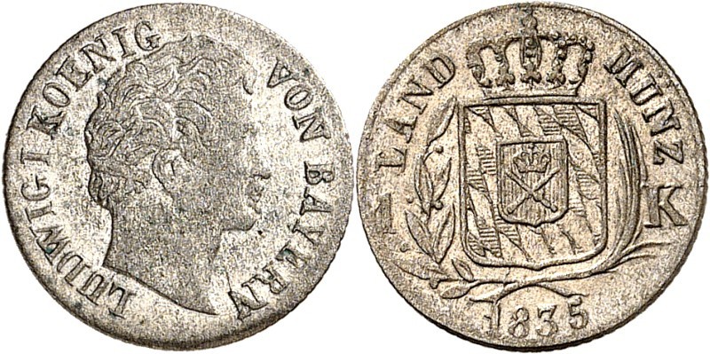 Bayern. 
Ludwig I. 1825-1848. 1 Kreuzer 1835. AKS 87, J. 27. . 


ss/vz