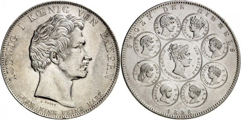 Bayern. 
Ludwig I. 1825-1848. Geschichtstaler 1828 Himmelssegen. AKS 121, J. 37...