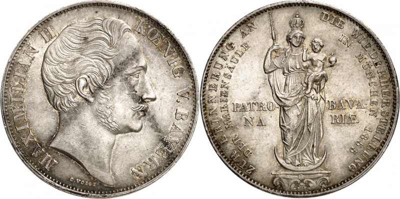 Bayern. 
Maximilian II. 1848-1864. Doppelgulden 1855 Mariensäule. AKS 168, J. 8...