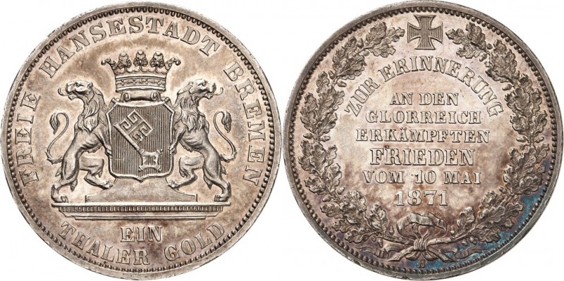 Bremen. 
Taler 1871 Frieden mit Frankreich. AKS. 17, Th. 127, J. 28. . 


vz...