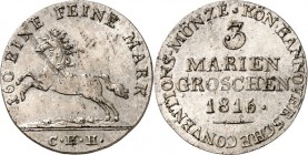 Hannover, Kgr.. 
Georg III. (1760-)1815-1820. 3 Mariengroschen 1816. AKS&nbsp; 12, J.&nbsp; 12a. . 


Kratzer,vz