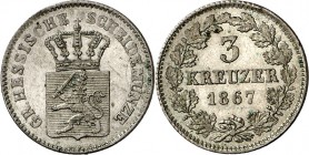 Hessen-Darmstadt. 
Ludwig III. 1848-1877. 3 Kreuzer 1865,1866,1867 (2),(4). AKS&nbsp; 128, J.&nbsp; 57. . 


vz-St