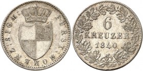 Hohenzollern-Sigmaringen. 
Carl 1831-1848. 6 Kreuzer 1840. AKS&nbsp; 14, J.&nbsp; 11. . 


ss+