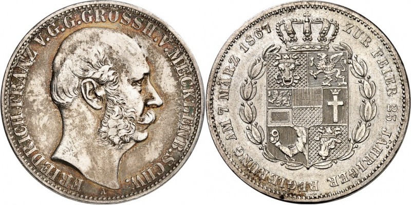 Mecklenburg/-Schwerin. 
Friedrich Franz II. 1842-1883. Vereinstaler 1867 Regier...