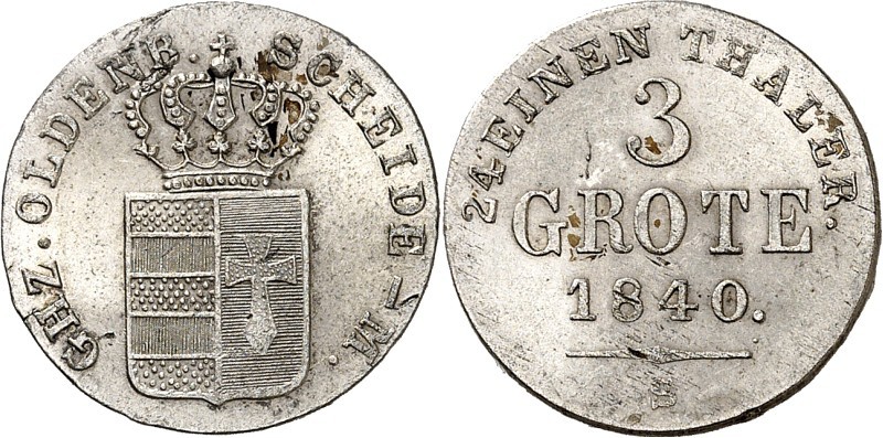 Oldenburg. 
Paul Friedrich August 1829-1853. 3 Grote 1840. AKS&nbsp; 12, J.&nbs...