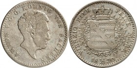 Sachsen, Königreich. 
Anton 1827-1836. 1/3 Taler (1/4 Konv.-Taler) 1830 S. AKS&nbsp; 72, J.&nbsp; 58. . 


R, ss-