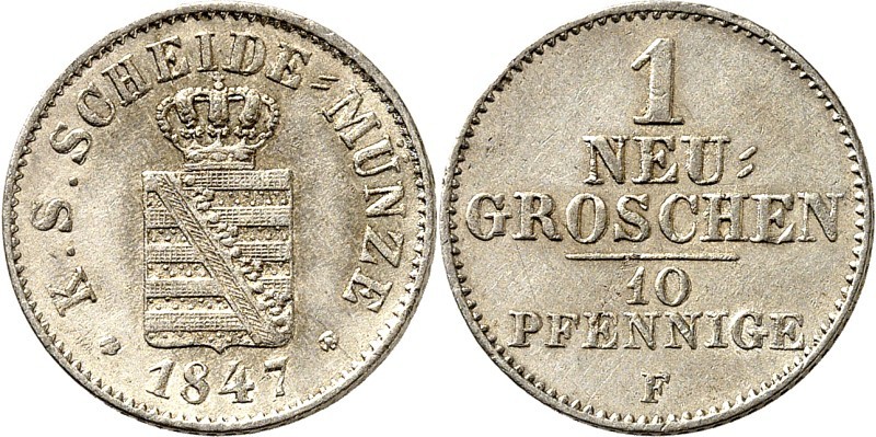 Sachsen, Königreich. 
Friedrich August II. 1836-1854. 1&nbsp;Neugroschen (10 Pf...