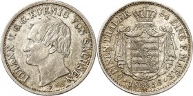 Sachsen, Königreich. 
Johann 1854-1873. 1/6 Taler 1856 F. AKS&nbsp; 141, J.&nbsp; 100. . 


ss