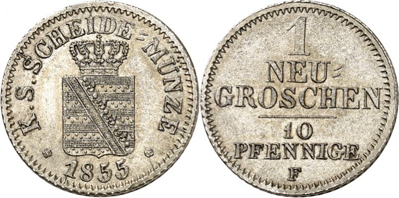 Sachsen, Königreich. 
Johann 1854-1873. 1 Neugroschen (10&nbsp;Pfennige) 1855. ...
