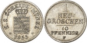 Sachsen, Königreich. 
Johann 1854-1873. 1 Neugroschen (10&nbsp;Pfennige) 1855. AKS&nbsp; 146, J.&nbsp; 82. . 


vz