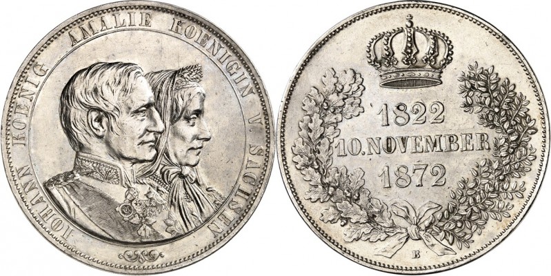 Sachsen, Königreich. 
Johann 1854-1873. Vereinsdoppeltaler 1872 Goldhochzeit. A...