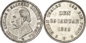 Sachsen-Coburg-Gotha. 
Ernst II. 1844-1893. 1/6 Taler 1869 Regierungsjubiläum. AKS&nbsp; 118, J.&nbsp; 297. . 


vz-