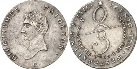 Westfalen, Kgr.. 
Hieronymus Napoleon 1807-1813. 2/3 Taler Reichsfuß Feinsilber 1810 C, Kassel. AKS&nbsp; 11, J.&nbsp; 26. . 


ss