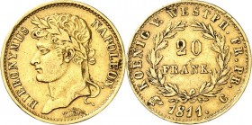 Westfalen, Kgr.. 
Hieronymus Napoleon 1807-1813. 20&nbsp;Franken Gold 1811 Mzz. Adlerkopf und C. AKS&nbsp; 28, J.&nbsp; 41. 5,81g fein. 


min.Rf....