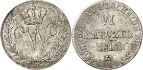 Württemberg. 
Wilhelm I. 1816-1864. 6 Kreuzer 1818. AKS&nbsp; 94, J.&nbsp; 31. . 


rauer Schrötl., ss-vz