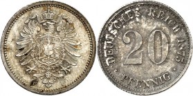 KAISERREICH-Kleinmünzen. 
20&nbsp;Pfennig 1875F Ag. Alter Adler. J.&nbsp; 5. . 


vz