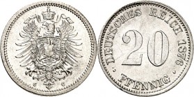KAISERREICH-Kleinmünzen. 
20 Pfennig 1876C Ag, Alter Adler. J.&nbsp; 5. . 


St