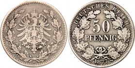 KAISERREICH-Kleinmünzen. 
50&nbsp;Pfennig 1877A Alter Adler. J.&nbsp; 8. . 


s