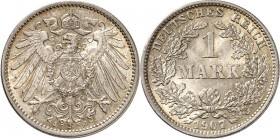 KAISERREICH-Kleinmünzen. 
1&nbsp;Mark 1907 J Neuer Adler. J.&nbsp; 17. . 


vz-St