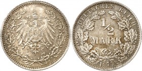KAISERREICH-Kleinmünzen. 
VERPRÄGUNGEN / FEHLPRÄGUNGEN. 1/2 Mark 19 "19" o. Mz. J. 16. . 


vz