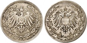 KAISERREICH-Kleinmünzen. 
VERPRÄGUNGEN / FEHLPRÄGUNGEN. 1/2 Mark . D rs. incuser Abschlag. J. 16. . 


vz