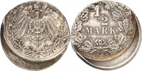 KAISERREICH-Kleinmünzen. 
VERPRÄGUNGEN / FEHLPRÄGUNGEN. 1/2 Mark 1913 D 4 mm dezentriert. J. 16. . 


vz