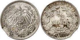KAISERREICH-Kleinmünzen. 
VERPRÄGUNGEN / FEHLPRÄGUNGEN. 1/2 Mark 1916 F. J. 16. . 


Zainende vz