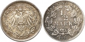 KAISERREICH-Kleinmünzen. 
VERPRÄGUNGEN / FEHLPRÄGUNGEN. 1/2 Mark 1918 F offene 8. J. 16. . 


vz
