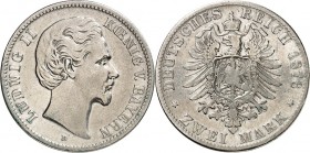 KAISERREICH. 
BAYERN, Königreich. 
2 Mark 1876 Ludwig II. J.&nbsp; 41. . 


s