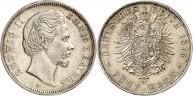 KAISERREICH. 
BAYERN, Königreich. 
5 Mark 1874 Ludwig II. J.&nbsp; 42. . 


ss/vz