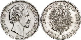 KAISERREICH. 
BAYERN, Königreich. 
5 Mark 1875 Ludwig II. J.&nbsp; 42. . 


ss-vz