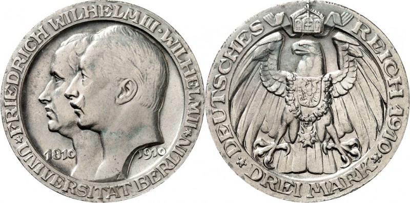 KAISERREICH. 
PREUSSEN, Königreich. 
3 Mark 1910 Uni Berlin. J. 107. . 


l...