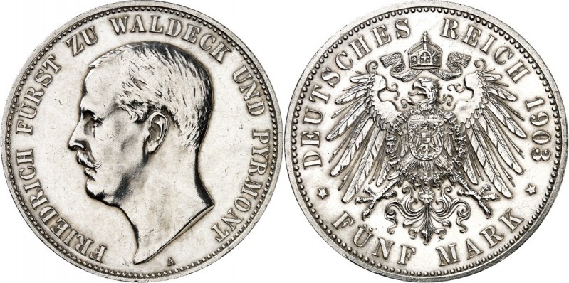 KAISERREICH. 
WALDECK u. PYRMONT. 
5 Mark 1903 Friedrich Adolph. J.&nbsp; 171....