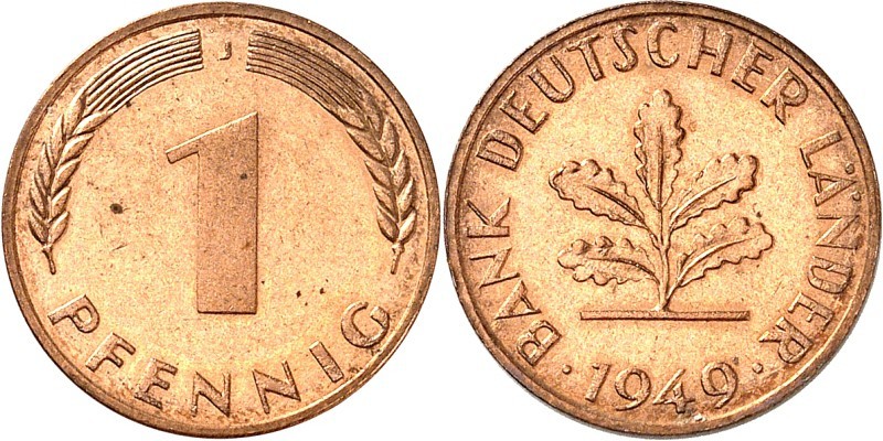 BUNDESREPUBLIK. 
KURSMÜNZEN. 
BANK DEUTSCHER LÄNDER 1948 - 1949. 1 Pfennig 194...