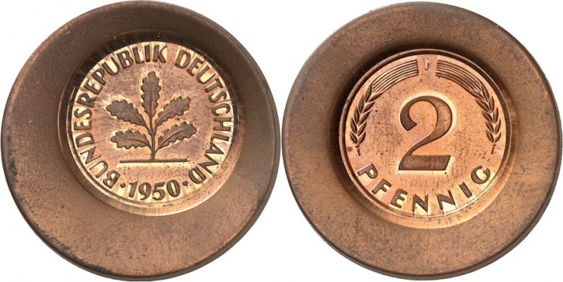 BUNDESREPUBLIK. 
VERPRÄGUNGEN / FEHLPRÄGUNGEN. 
2 Pfennig 1950 J 2 einseitige ...