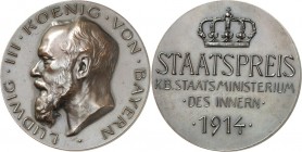 ALTDEUTSCHE LÄNDER und ADEL, 1806-1918. 
BAYERN. 
Ludwig III. 1912-1918. Medaille 1914 (o. Sign., v. A. Börsch, nach B. Bleeker) Staatspreis d. kgl....