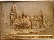 EUROPA. 
NIEDERLANDE - STÄDTE. 
DEN HAAG. Plakette o.J. (o. Sign.) a. d. Akademie für Int. Recht. SI VIS PACEM COLE JUSTITIAM Perspekt. Ansicht d. A...