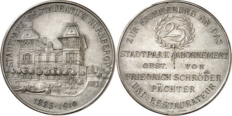 ARCHITEKTUR. 
PARKS UND BRUNNEN. 
NÜRNBERG. Medaille 1910 (v. L.Chr. Lauer) zu...