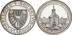 ARCHITEKTUR. 
MUSEEN. 
KIEL. Medaille 1986 "Kieler Umschlagsthaler" mit Ansicht d. Schleswig-Holsteinischen Freilichtmuseums. Wappen / Museumsgebäud...