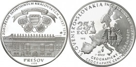 ARCHITEKTUR. 
MUSEEN. 
PRESOV (Slowakei). Medaille 1999 (v. D. Zobek / R. Lugar, b. Münze Kremnitz) zu 25 ECU, a.d. Vereinigung d. 5 freien königlic...